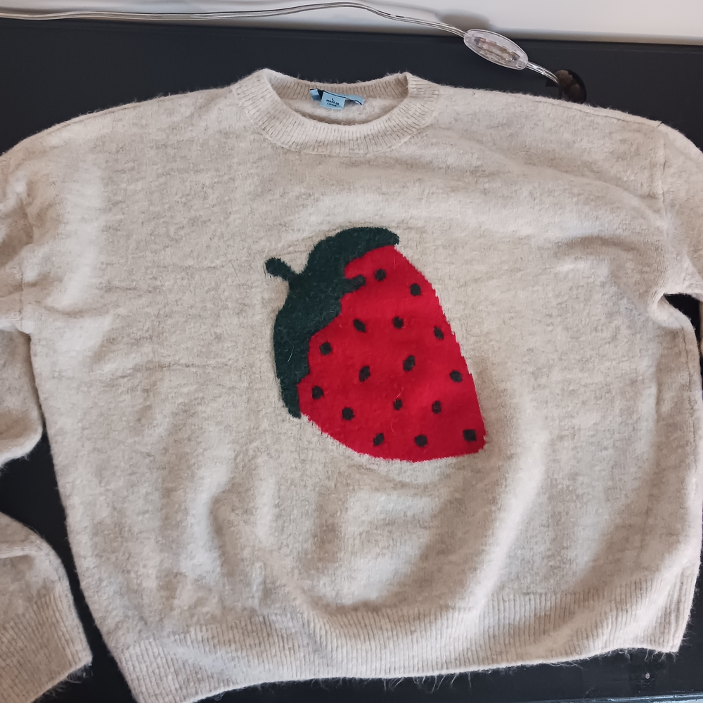 3/$20 DEAL CeCe Cream Sweater with Red Strawberry Design - Picture 3 of 8